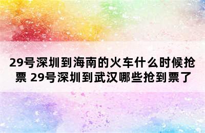 29号深圳到海南的火车什么时候抢票 29号深圳到武汉哪些抢到票了